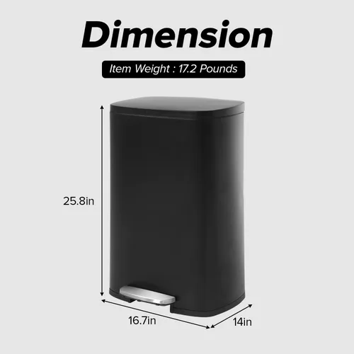Vista 7 de Basurero de 13 galones de acero inoxidable de 50 litros, cubo de basura de metal para el hogar y la cocina, color negro