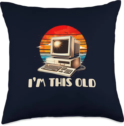 Vista 5 de 90s Nostalgia Gift Old School Computer Shirts I'm This Old 90s Computer Nerd Geek - Almohada de cumpleaños retro divertida de 16 x 16 pulgadas