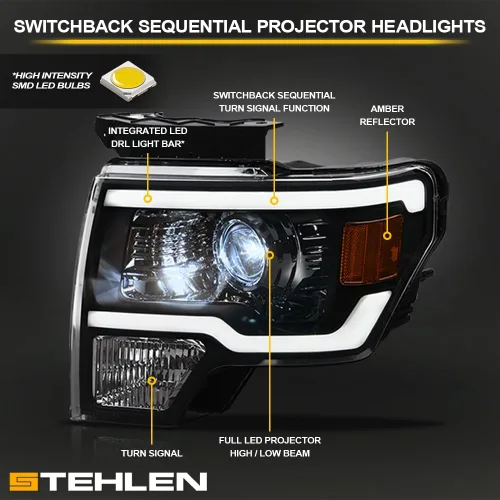 Vista 3 de Stehlen 642167826446 Compatible con Ford F150 Switchback 2009-2014 - Barra secuencial de tira de luces LED con señal ámbar, color negro