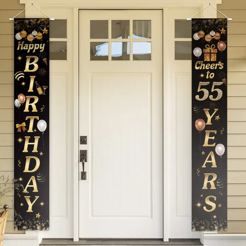 Vista 56 de Cartel de Feliz cumpleaños para la puerta, color negro