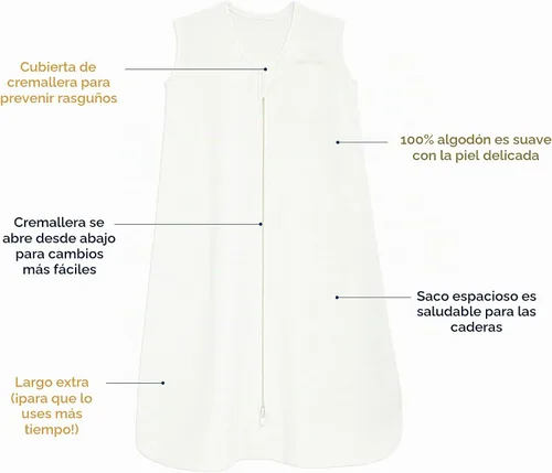 Vista 2 de HALO Saco de dormir, manta portátil 100% algodón, saco de dormir de transición para envolver, TOG 0.5 Crema