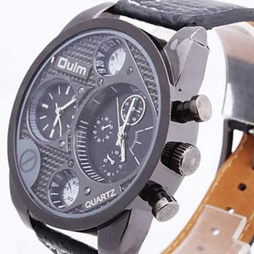 Vista 3 de Soleasy WTH1001 - Reloj de pulsera de cuarzo para hombre, estilo militar, 2 zonas horarias, color negro