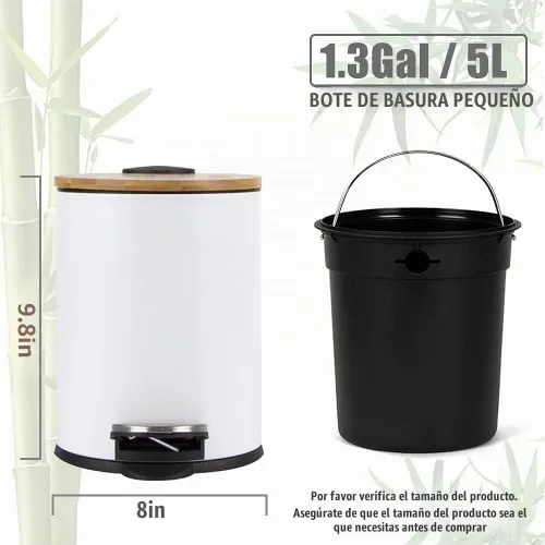 Vista 3 de SIDIANBAN Cubo de basura pequeño para baño con tapa de bambú, cierre suave