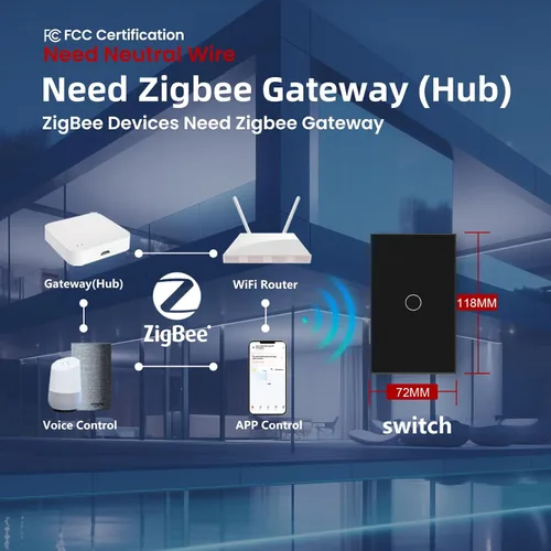 Vista 3 de Zigbee Switch necesita cable neutro necesita Zigbee Hub, negro 1 botón 4.65 X 2.83 X 1.34 Inches,Only 2.4GHz Wi-Fi,Voice Control,Work with