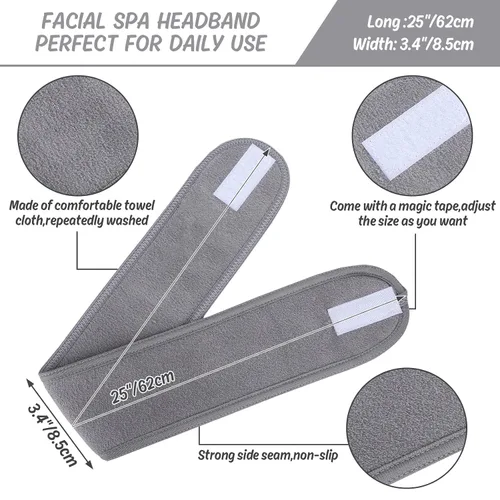 Vista 2 de Whaline Diademas faciales de spa, 3 piezas, diadema de tela de toalla suave y ajustable para lavado de cara, ducha, cubierta facial, yoga