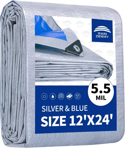 Vista 24 de RAINDEWAY Tarps - Lona impermeable de color azul de 4 x 16 pies de grosor, resistente a desgarros, multiusos, para techo, campamento, automóvil