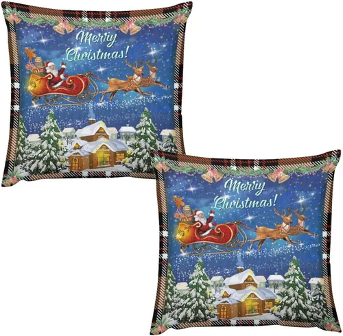 Vista 9 de Juego de 2 fundas de almohada de Navidad, decoración rústica de árbol de Navidad, fundas de sofá festivas, sofá, dormitorio, hogar