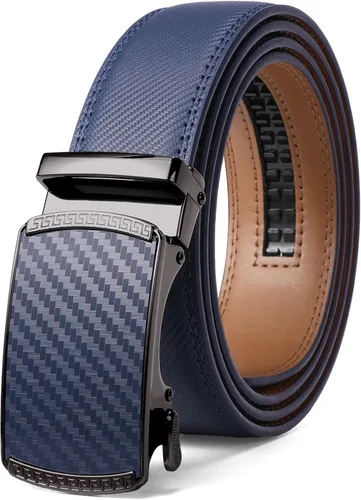 Vista 9 de SENDEFN Cinturón de cuero para hombre, con hebilla de trinquete automática, cinturón casual de 1 3/8 pulgadas de ancho, ribete ajustable