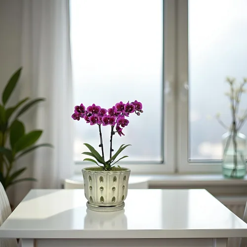 Vista 8 de Maceta de cerámica para orquídeas con platillo adjunto y orificio de drenaje de 6 pulgadas (crema)