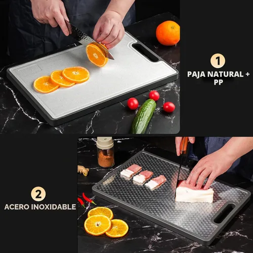 Vista 2 de Tabla de cortar de doble cara, 1 pieza de tablas de cortar de acero inoxidable 316 para cocina, grado alimenticio, malla resistente a los arañazos