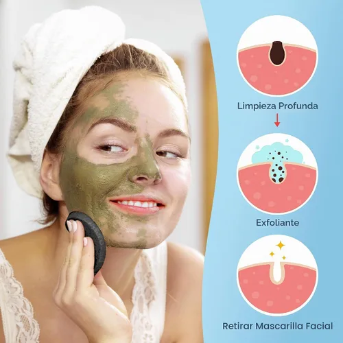 Vista 6 de GAINWELL 50 esponjas faciales comprimidas negras para limpieza facial diaria y exfoliación, esponjas 100% naturales para cosmética y spa para Negro