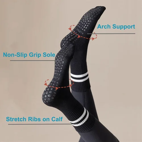 Vista 3 de JCZANXI Calcetines de yoga con empuñaduras para mujer, calcetines de agarre antideslizante para yoga, pilates, barra, baile, ballet, entrenamientos