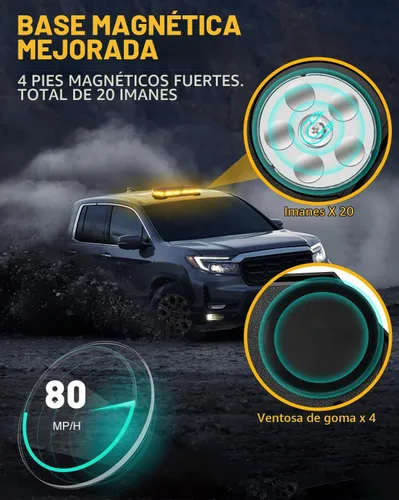 Vista 4 de HLauto Barra de luces estroboscópicas de emergencia 406D en la azotea, 102 LED ámbar mini faro de seguridad intermitente barra de luces de tráfico