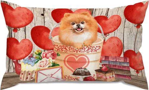 Vista 72 de Fundas de almohada lumbar con textura de madera rústica para perro en cubo, diseño de corazón rojo para el día de San Valentín, fundas de almohada