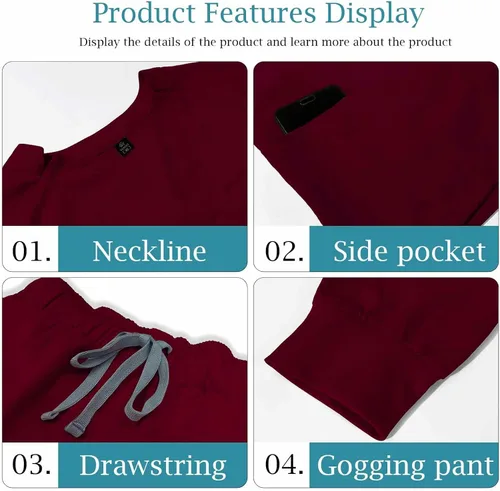 Vista 2 de VIAOLI Conjunto de ropa quirúrgica para mujer, conjunto de camiseta médica y pantalón deportivo, ropa de trabajo, clínico moderno, traje atlético