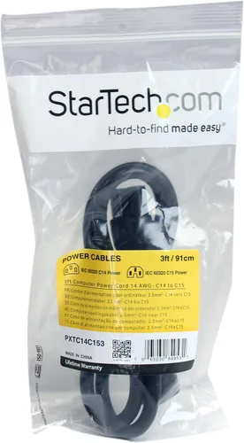 Vista 6 de StarTech - Cable de extensión resistente de 3 pies, 15 A, 250 V, 14 AWG, negro (PXTC14C153) IEC 320 C14 to IEC 320 C15, UL Listed, Heavy Gauge
