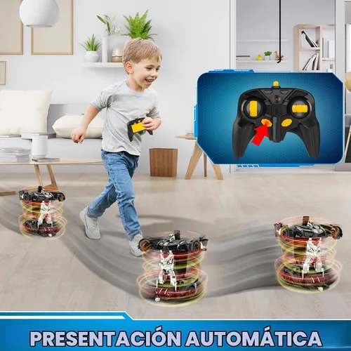 Vista 5 de FDJ - Auto a control remoto que se transforma en robot, transformación con un botón a robot con luz intermitente, juguete de policía para niños
