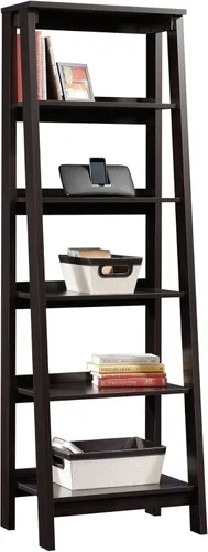 Vista 4 de Sauder Estantería de escalera de 5 niveles con estructura de tres patas, estante de madera para libros, en madera Jamocha Chalked Chestnut