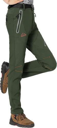Vista 14 de Rdruko Pantalones de nieve para mujer, impermeables, aislados, con forro polar, térmico, para esquí, senderismo, pantalones de snowboard Verde