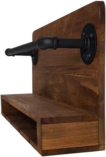 Vista 3 de Estantes de vino industriales montados en la pared con soporte de vidrio de vástago, accesorios de vino colgantes de metal para vino