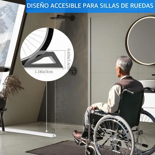 Vista 2 de Protector de agua para umbral de ducha, barrera impermeable de silicona autoadhesiva, tapón de agua, tira de sellado inferior para puerta de ducha