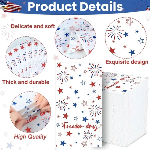 Vista 3 de gisgfim 100 piezas de servilletas de papel desechables con estrellas patrióticas para el 4 de julio, Día de la Independencia, servilletas