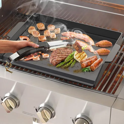 Vista 7 de Onlyfire - Plancha universal de hierro fundido, placa de parrilla con revestimiento antiadherente con paredes laterales extra altas para carbón