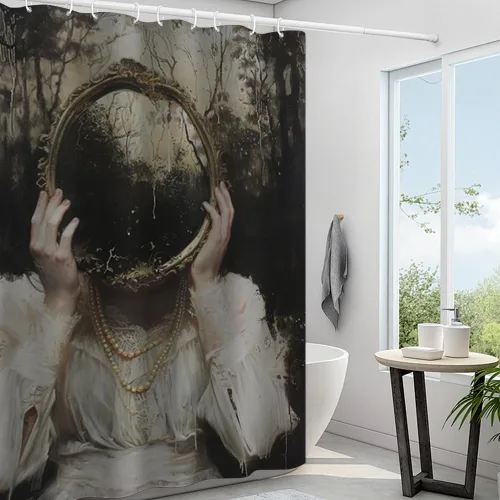 Vista 6 de Cortina de ducha de Halloween con diseño de fantasma, para bañera, bosque de flores, cortina de ducha para baño, academia oscura, tina fantasma