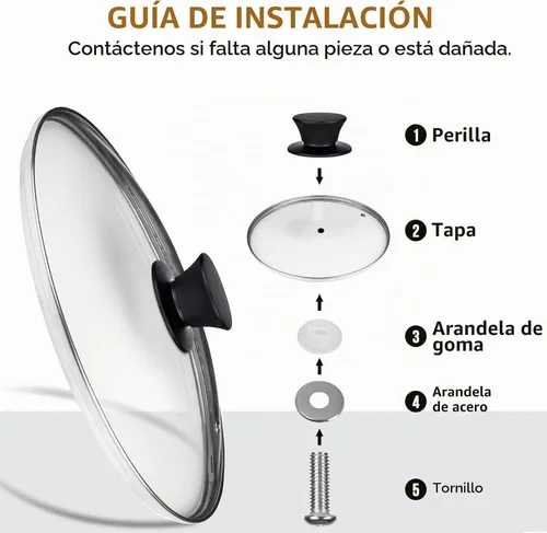 Vista 6 de Tapa de vidrio para sartenes de hierro fundido de 9.5 pulgadas, tapas templadas de 9.4 in para hornos holandeses, cubierta de sartén de 9.5 pulgadas