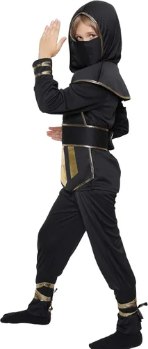 Vista 2 de Conjunto de disfraz de ninja para niños, disfraz muscular de ninja para niños, disfraz de lujo
