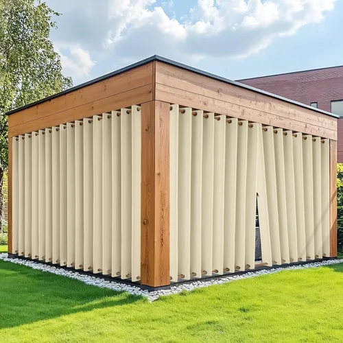 Vista 21 de HDCAXKJ Cortinas impermeables para exteriores para patio con cremallera superior e inferior, cortinas térmicas de privacidad con ojales, 2 paneles