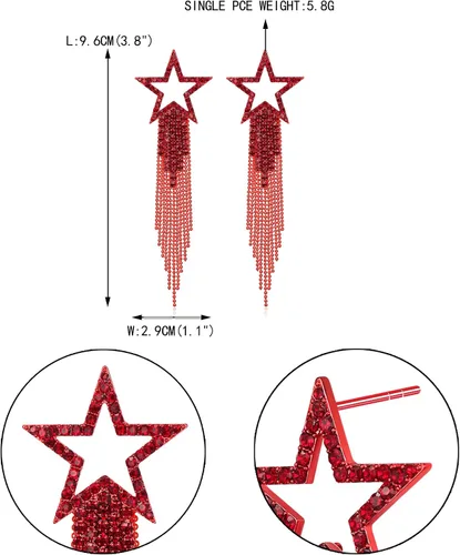 Vista 6 de EVER FAITH Aretes de borla de estrella para mujer, aretes largos de cristal de diamantes de imitación con cuentas de cascada con flecos, aretes