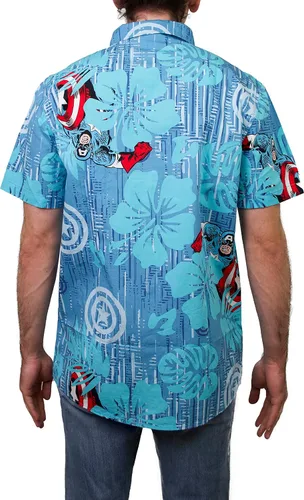 Vista 3 de Marvel Camisa con botones para hombre, azulAqua Cap Island, talla S, AzulAqua "Cap Island