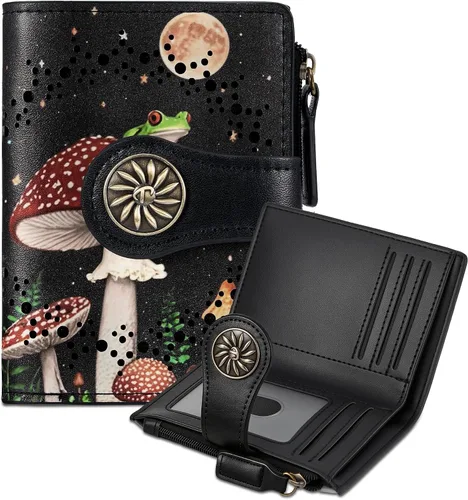 Vista 10 de Tipmile - Cartera pequeña para mujer, cartera de cuero con bloqueo RFID, plegable con bolsillo para monedas y con cremallera, Beige, Casual