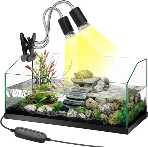 Vista 6 de Lámpara de calor para reptiles, lámpara de calefacción de doble cabeza para reptiles, lámpara de tortuga UVA/B con abrazadera, control separado, luz