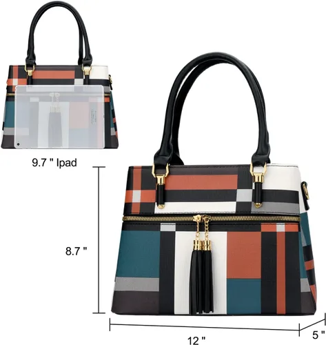 Vista 6 de KKXIU Bolsos tipo satchel para mujer con asa, bolsos de hombro y carteras con bolsillos y cremallera, bolsos cruzados de cuero