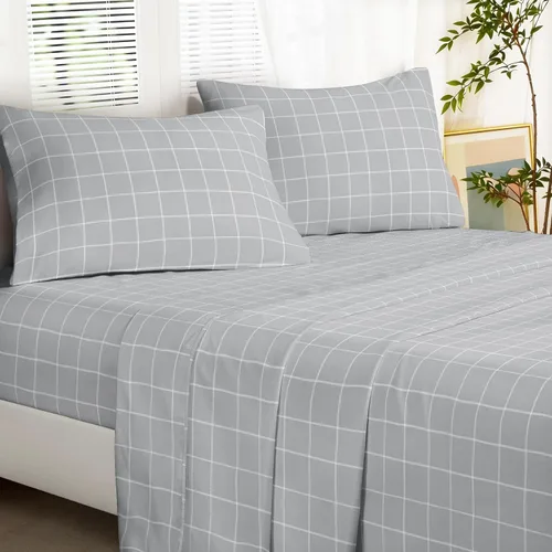 Vista 2 de Wake In Cloud - Sábanas geométricas, juego de sábanas de 4 piezas, juego de sábanas de cuadros a cuadros a cuadros a cuadros, ropa de cama estética