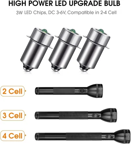 Vista 5 de Honoson 3 piezas 3-6v bombilla LED bombilla de repuesto 3w dc3v P13.5s LED linterna reemplazo