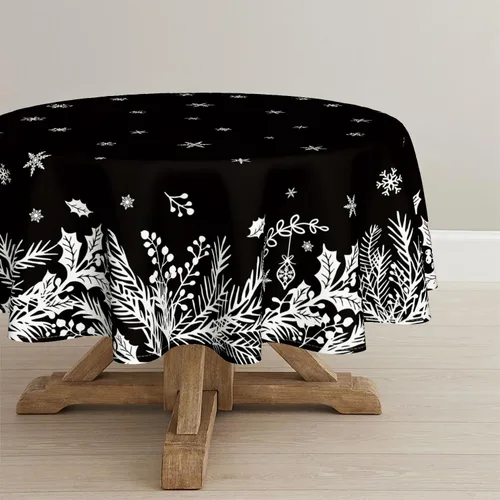 Vista 8 de Horaldaily Mantel de Navidad rectangular de 52 x 70 pulgadas, cubierta de mesa con diseño de hojas florales, color negro, lavable, para decoración
