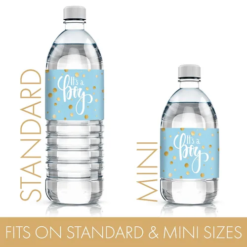 Vista 3 de Etiquetas para botellas de agua con texto en inglés "It's a Boy" (24 calcomanías)