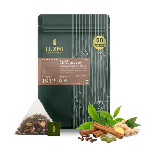 Vista 15 de Luxmi Estates Assam Gold Chai 100 gm Colección Signature India Té CTC Colección de té negro Antioxidantes Té Assam Valley Cardamomo