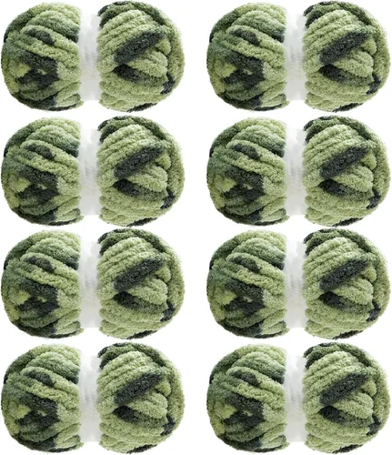 Vista 11 de MABOZOO Hilo Grueso Tie Dye para Tejer a Ganchillo Paquete de 8, Hilo de Chenilla Jumbo Esponjoso, Hilo de Felpa Suave Voluminoso, Hilo Gigante