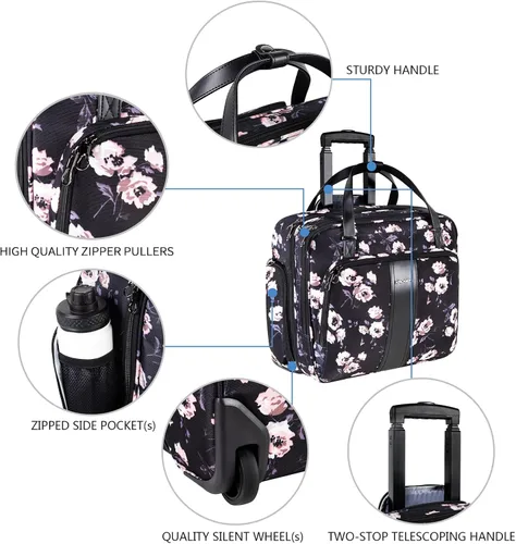 Vista 5 de KROSER - Maletín de Ordenador Portátil con Ruedas Premium, Bolsa de Ordenador Portátil de 15.6 Pulgadas, Bolso de Viaje Nocturno con Bolsillos RFID