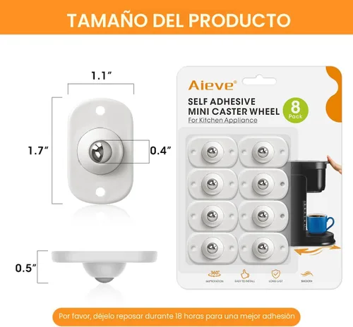 Vista 6 de Aieve Rodillos para electrodomésticos, paquete de 8 deslizadores de electrodomésticos pequeños, ruedas giratorias autoadhesivas, mini ruedas