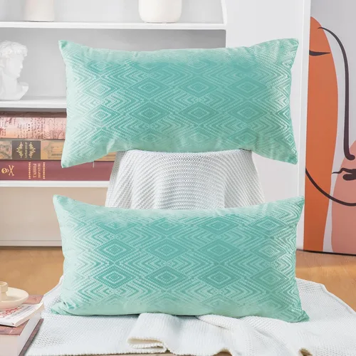 Vista 34 de Home Soft Things Ikat - Fundas de almohada de terciopelo de 2 piezas, 14 x 26 pulgadas, aguacate, funda de almohada decorativa lumbar sólida