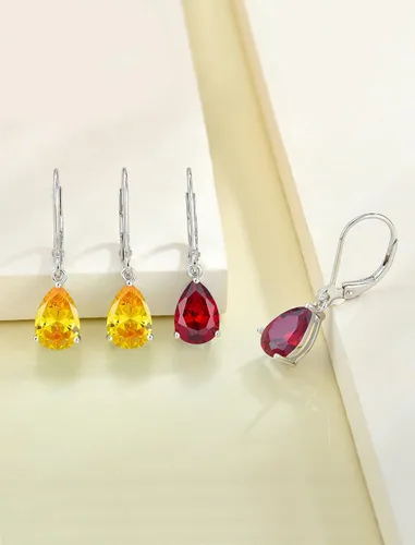Vista 4 de YL Aretes colgantes de plata de ley, aretes solitarios con cierre de palanca de 0.276 x 0.394 in, joyería de piedra natal de lágrima para mujer