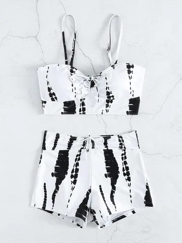 Vista 4 de SHENHE Trajes de baño tankini de teñido anudado para mujer, conjunto de bikini con control de abdomen y cintura