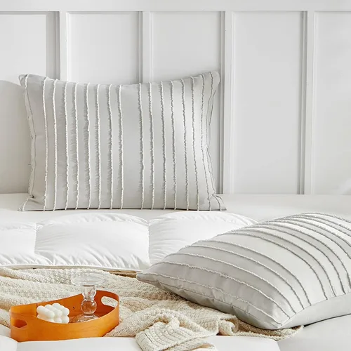 Vista 23 de WARMDERN - Fundas de almohada beige tamaño queen, fundas de almohada estándar, juego de 6 fundas de almohada de microfibra suave, textura boho