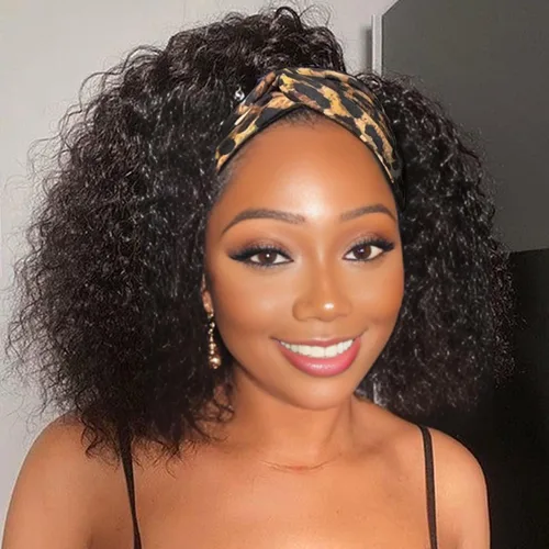 Vista 10 de Aiterina - Peluca de cabello humano con diadema de onda profunda para mujeres negras, cabello brasileño remy, sin pegamento, sin encaje frontal