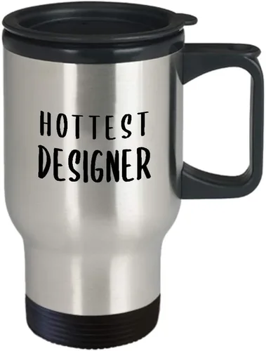 Vista 2 de Regalos de agradecimiento para el diseñador más caliente taza de viaje aislada taza de café – Desarrollador gráfico UX Artista Diseño de Interiores